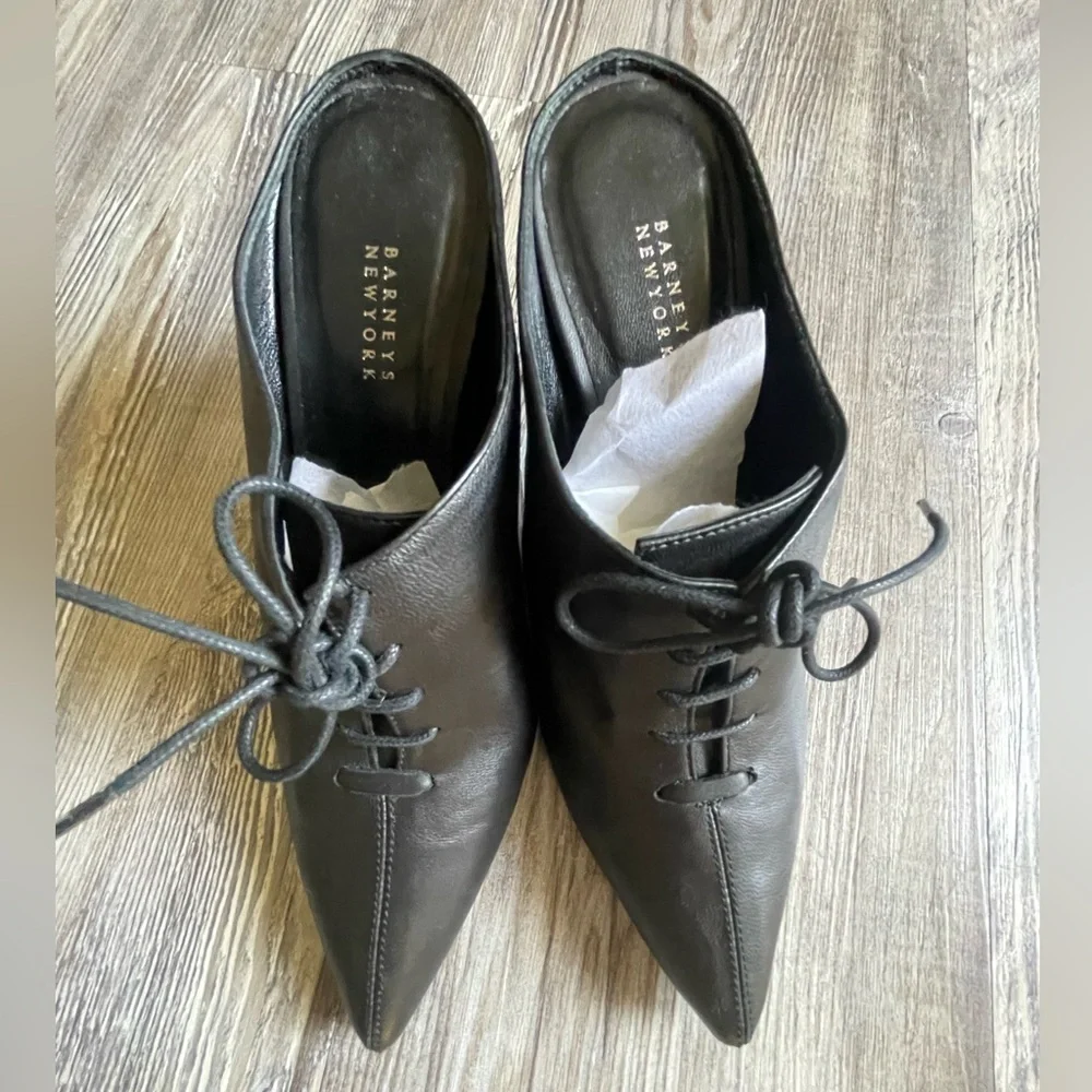 Barneys New York Black Lace-Up Heels